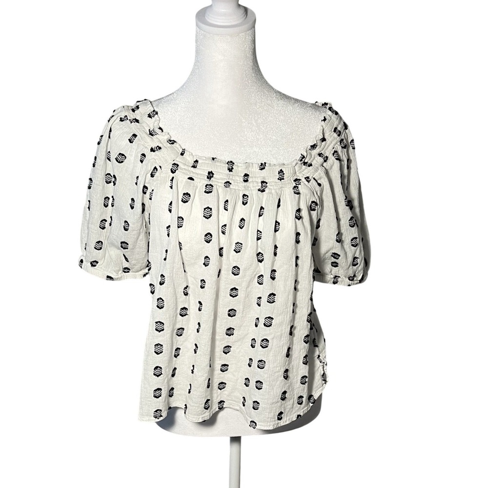 Faith & Zoe Small White Muslin Crop Top Nautical Embroidery Balloon Sleeves Boho - Picture 3 of 7